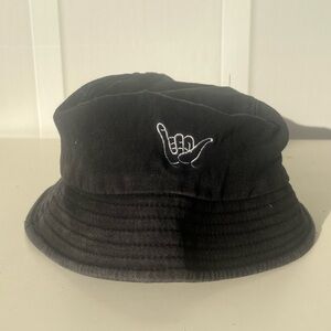 Black Bucket Hat with Embroidered Hang Loose Logo Hawaii